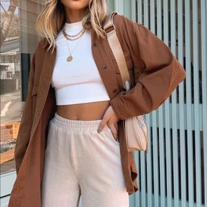 Princess Polly Neve Top Brown Over Shirt Button Down Top